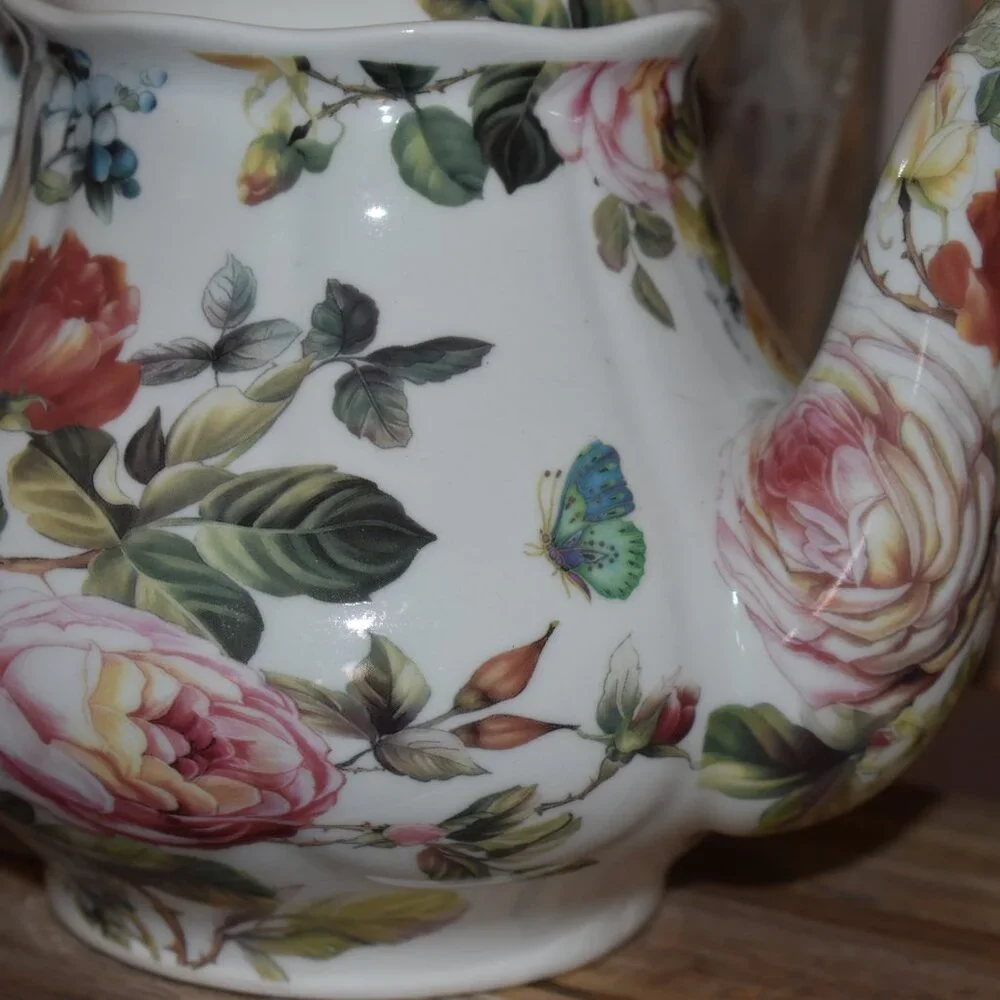 Kent Pottery Floral Rose Flower Garden Porcelain Country Cottagecore Teapot